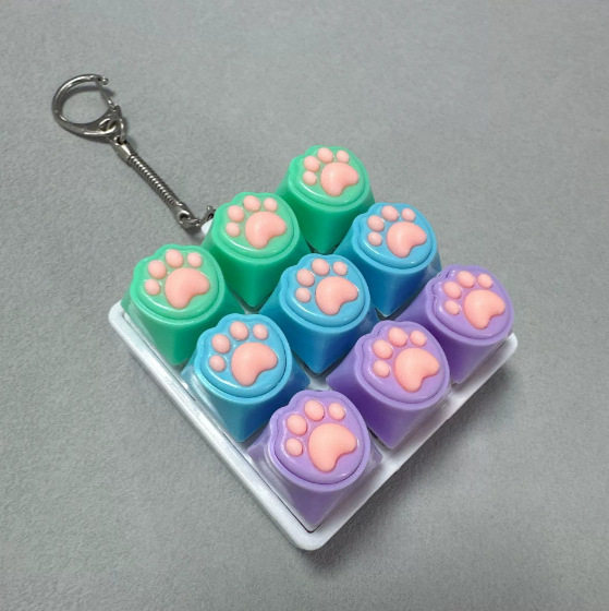 彩色九键解压硅胶猫爪按键卡通图案试轴器键盘按键玩具