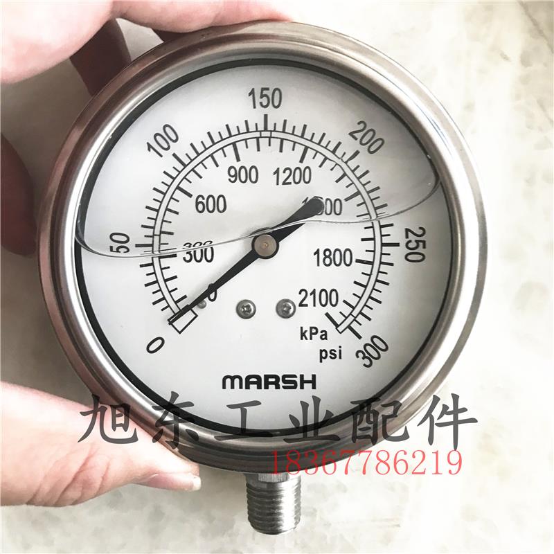 原装进口美国MARSH马士径向3寸不锈钢充油耐震压力表0~300PSI