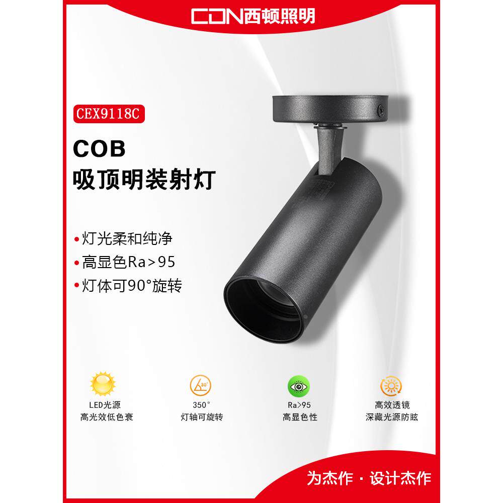 西顿照明led轨道射灯15W家用防眩调节明装洗墙背景导轨灯CEX9118C