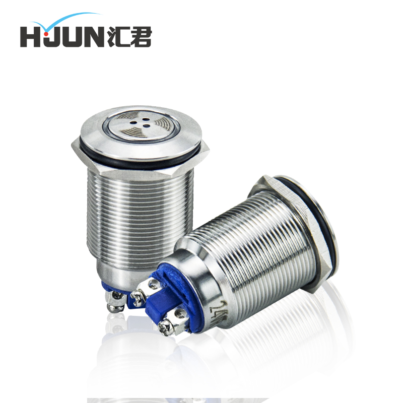 汇君 22mm金属脉冲防水防油带LED灯闪光蜂鸣器两只螺丝脚12V 24V