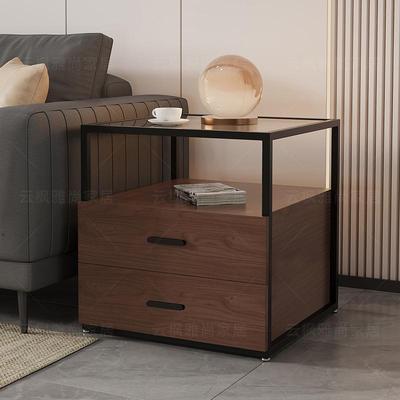 全实木沙发旁边柜钢化玻璃台面40-70cm方形边几可移动客厅小茶几