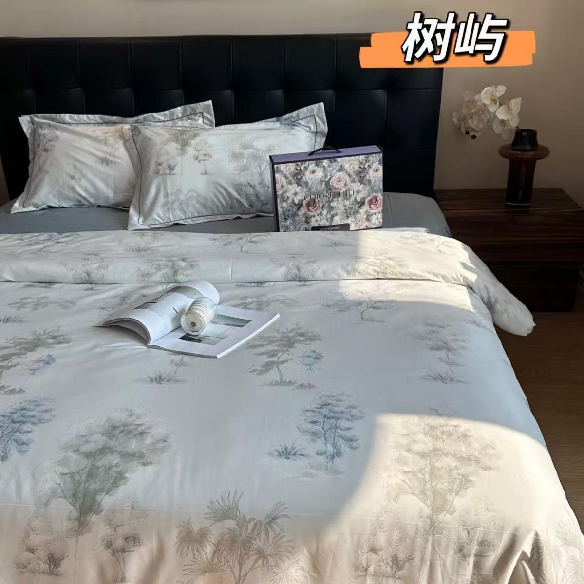 夏季轻奢天丝锦缎四件套莱赛尔数码印花标准双人丝滑床上四件套