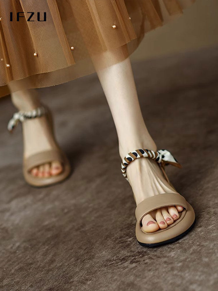 真皮厚底软底凉鞋女士夏季外穿2025新仙女风格一行平底罗马鞋