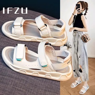 平底罗马鞋 真皮运动凉鞋 魔术贴防滑软底海边沙滩鞋 女2025夏季 新款