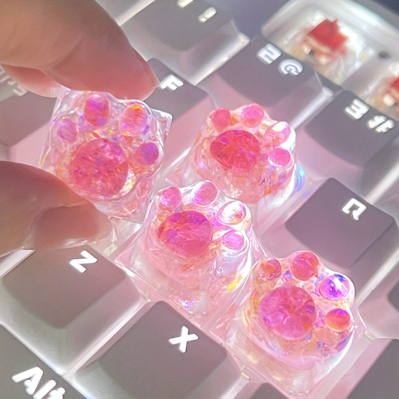 粉色透光可爱猫爪个性化键帽