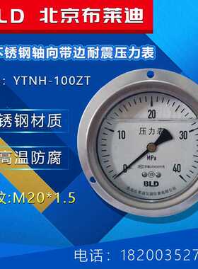速发北京Y莱迪压力表2TH-100ZT不锈钢轴向带边耐震压力表M布0*1.5