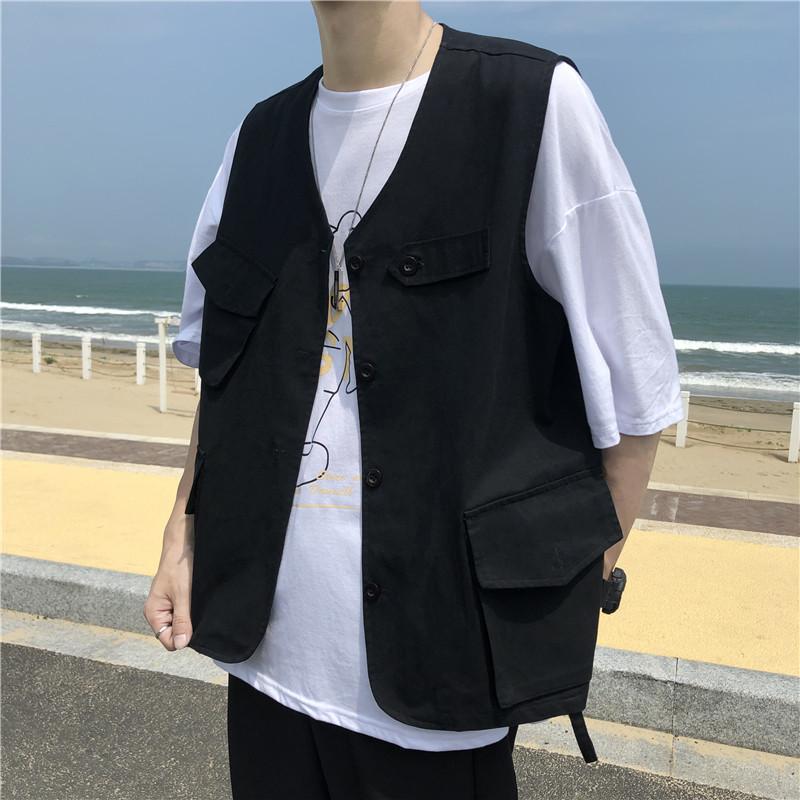 速发战流工装背心男韩版松术港风原宿风机能宽潮无袖坎肩马甲外套