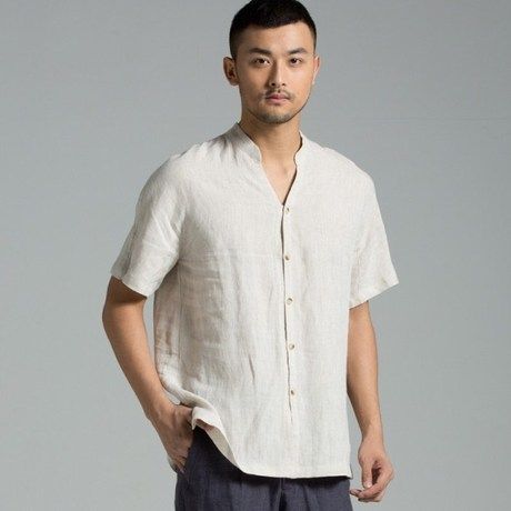 速发色味---水洗亚麻 V领男装衬衣 上衣600一三6入