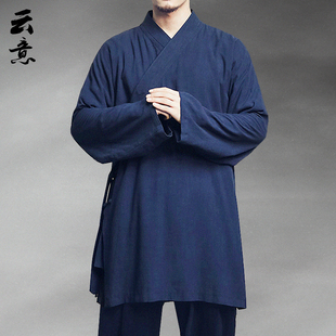 速发款 中长中汉服男禅服古麻居士服亚麻道袍茶服长袍 国风棉风唐装