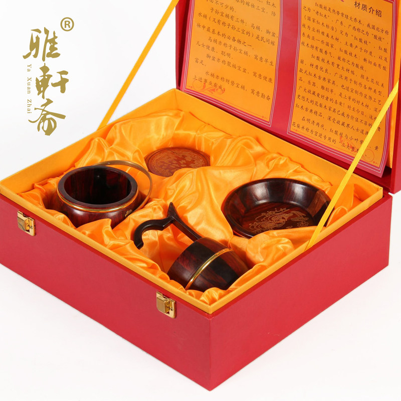 速发 号婚庆用品称心如意大实木 老红木红酸枝件凤子孙桶三
