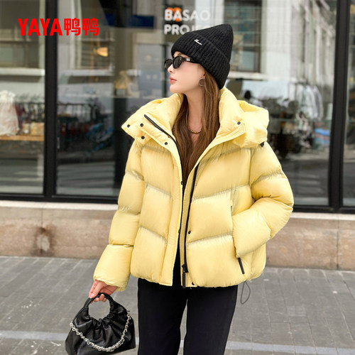 鸭鸭YAYA短款羽绒服女2025冬季新款短款连帽设计感加厚鸭绒外套
