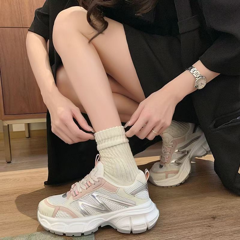 厚底银色老爹鞋女2025春夏新款透气增高网红炸街ins潮休闲运动鞋