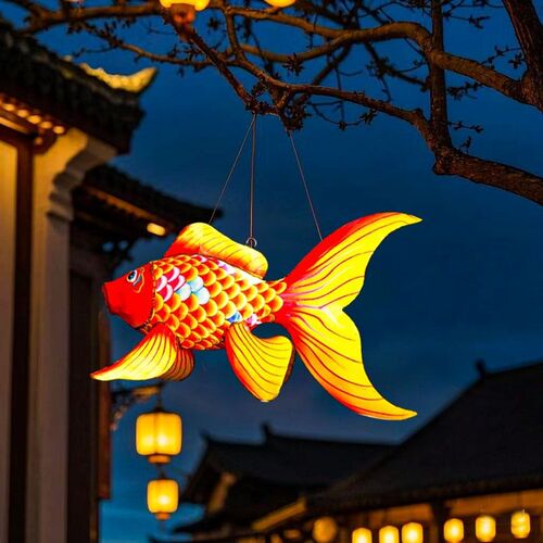 美陈户外饭厅鲤鱼过道花灯手工金鱼发G光装饰锦鲤灯笼定制古典鱼