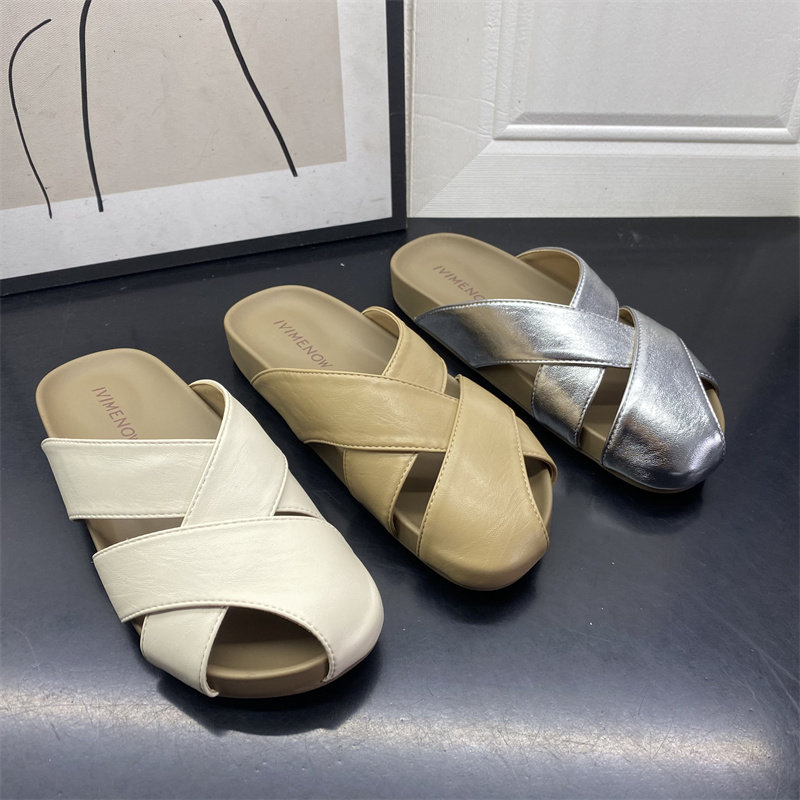 撤柜处理折扣外贸女鞋2026春新款包头法式复古风交叉休闲女拖鞋