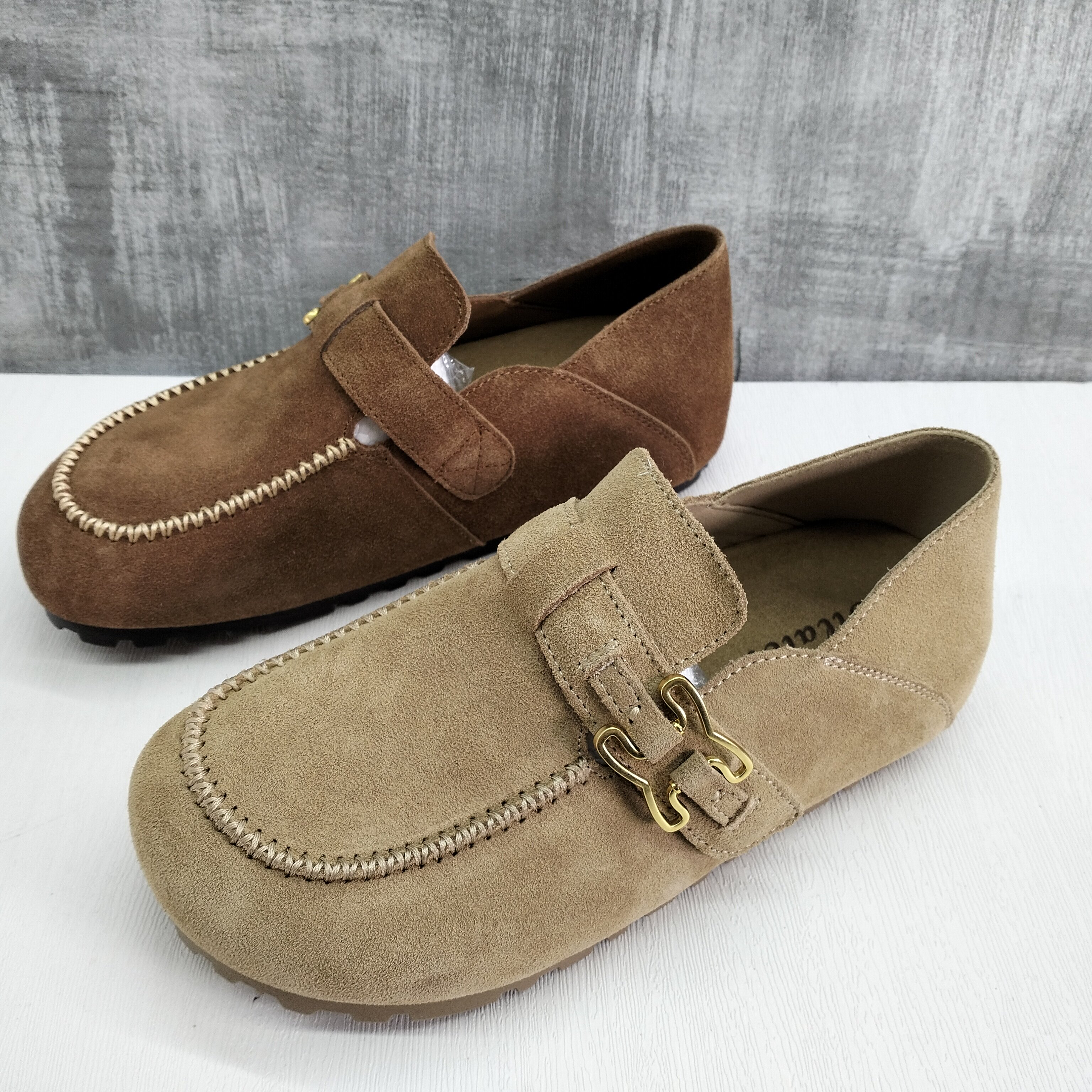 撤柜处理折扣真皮女鞋2026早春新款复古一脚蹬勃肯鞋内增高女单鞋