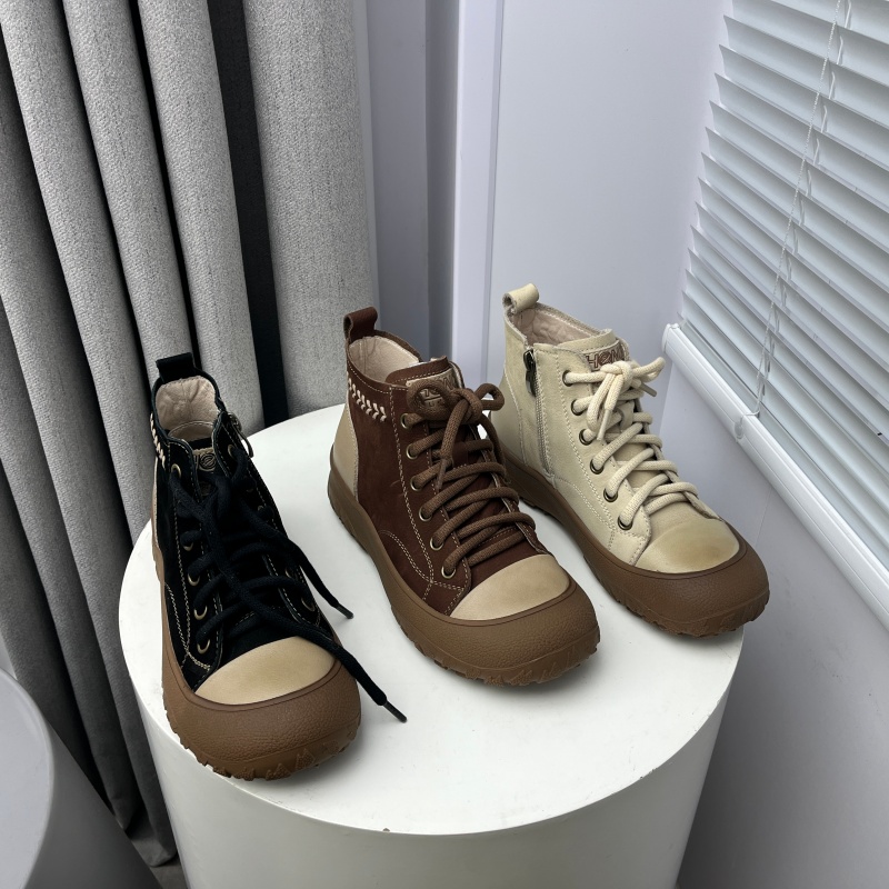 撤柜处理折扣真皮女鞋2025冬新款舒适百搭休闲高帮拼色牛皮女单鞋