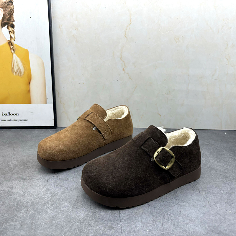 撤柜处理折扣真皮女鞋2025冬新款勃肯鞋舒适百搭一脚蹬休闲女棉鞋