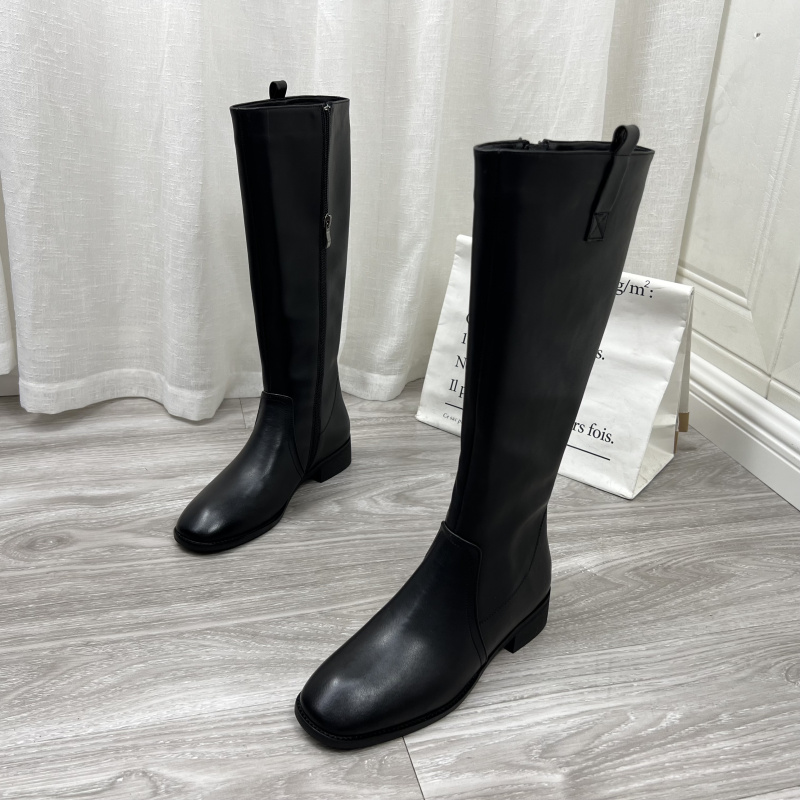 圆头时尚欧美高筒骑士靴牛皮女靴