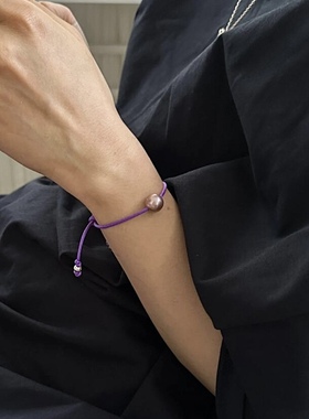 正品天然淡水海一颗水珍珠手链女款女士轻奢小众精致紫色叠戴礼物