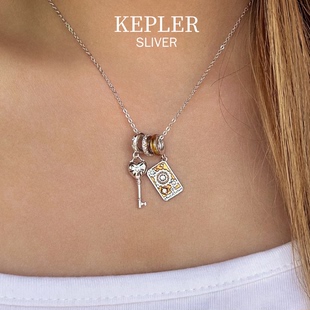 KEPLER塔罗牌项链锁命运之轮吊坠纯银钥匙元素锁骨链闺蜜生日礼物