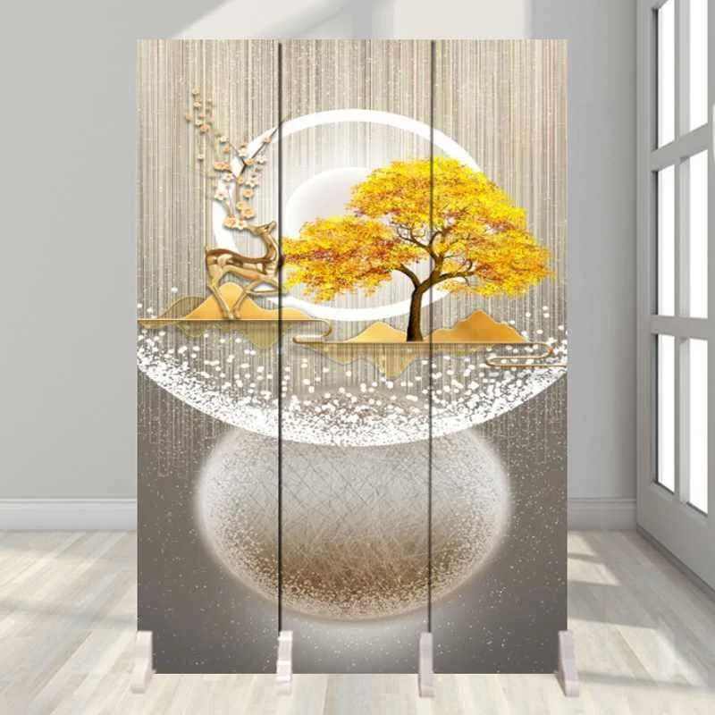 发财树麋鹿玄关装饰画折叠移动隔断简约屏风时尚现代客厅厕所爆款