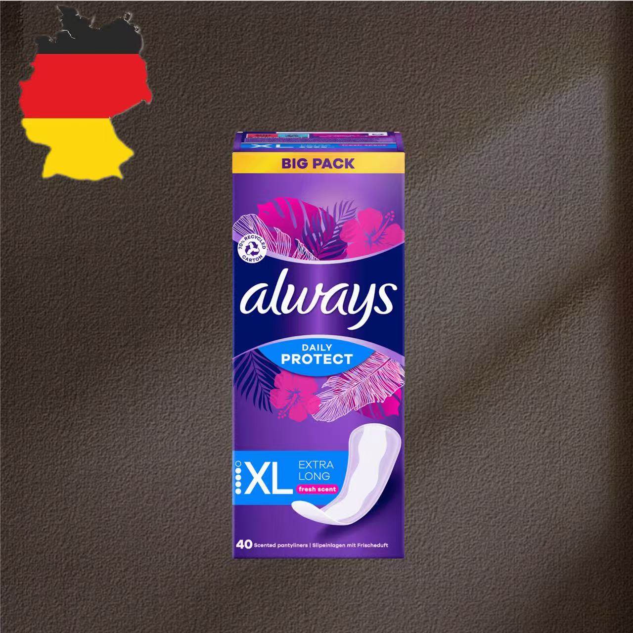 德国代购【全场满300包邮】always日用加长清新护垫40片/包