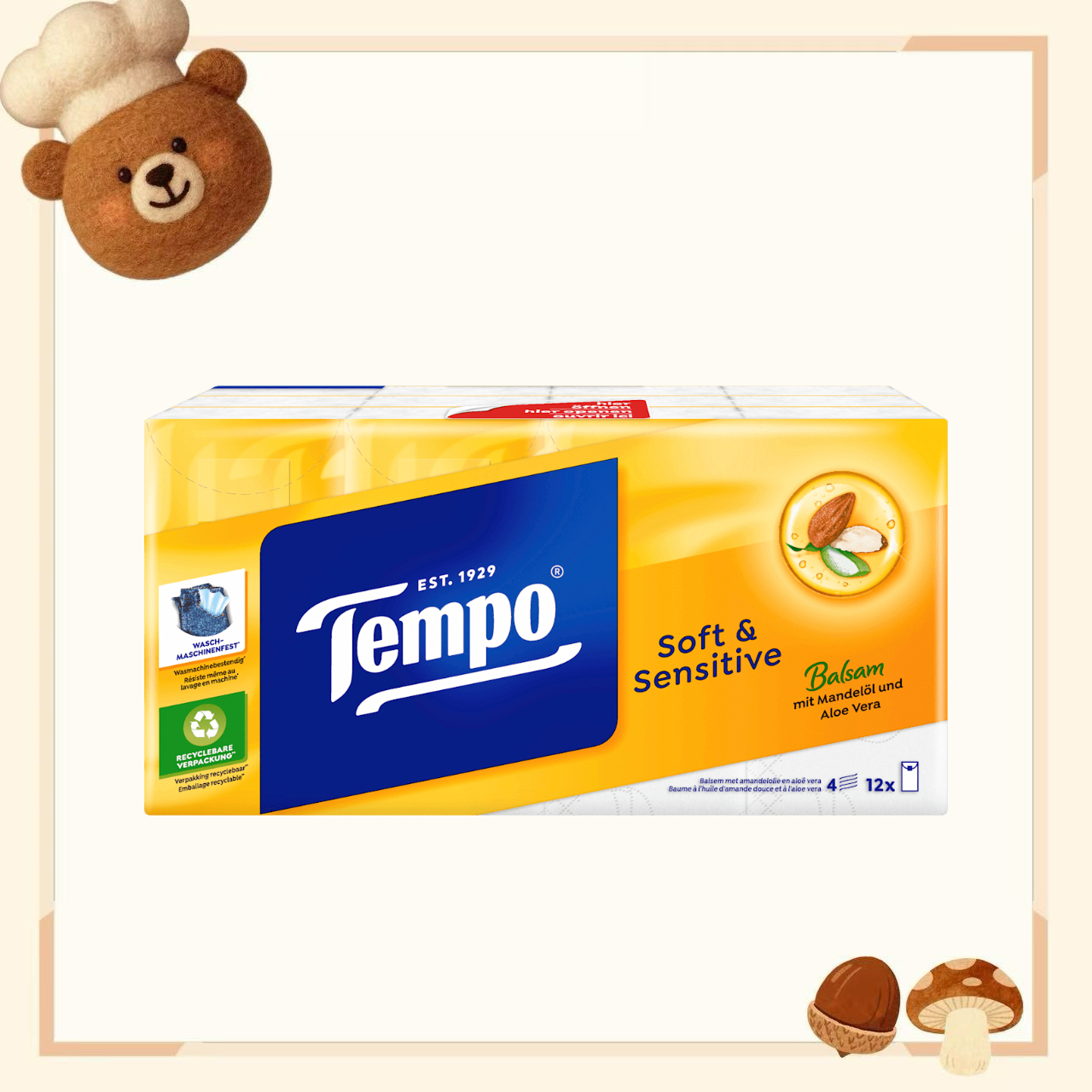 德国代购【全场满300包邮】Tempo杏仁精华餐巾纸108片