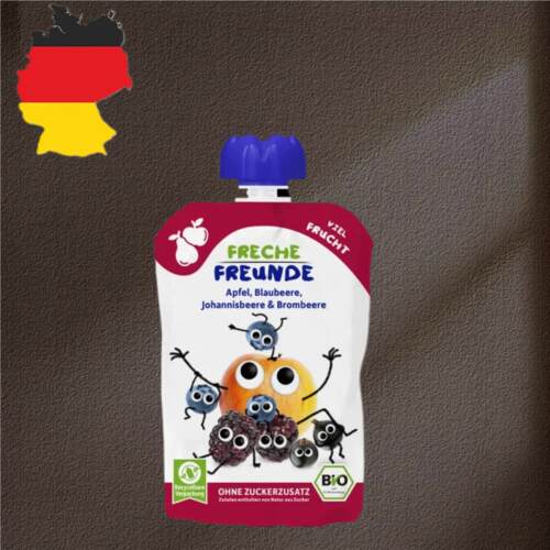 德国代购 300包邮freche freunde6个月有机苹果蓝莓醋栗黑莓果泥