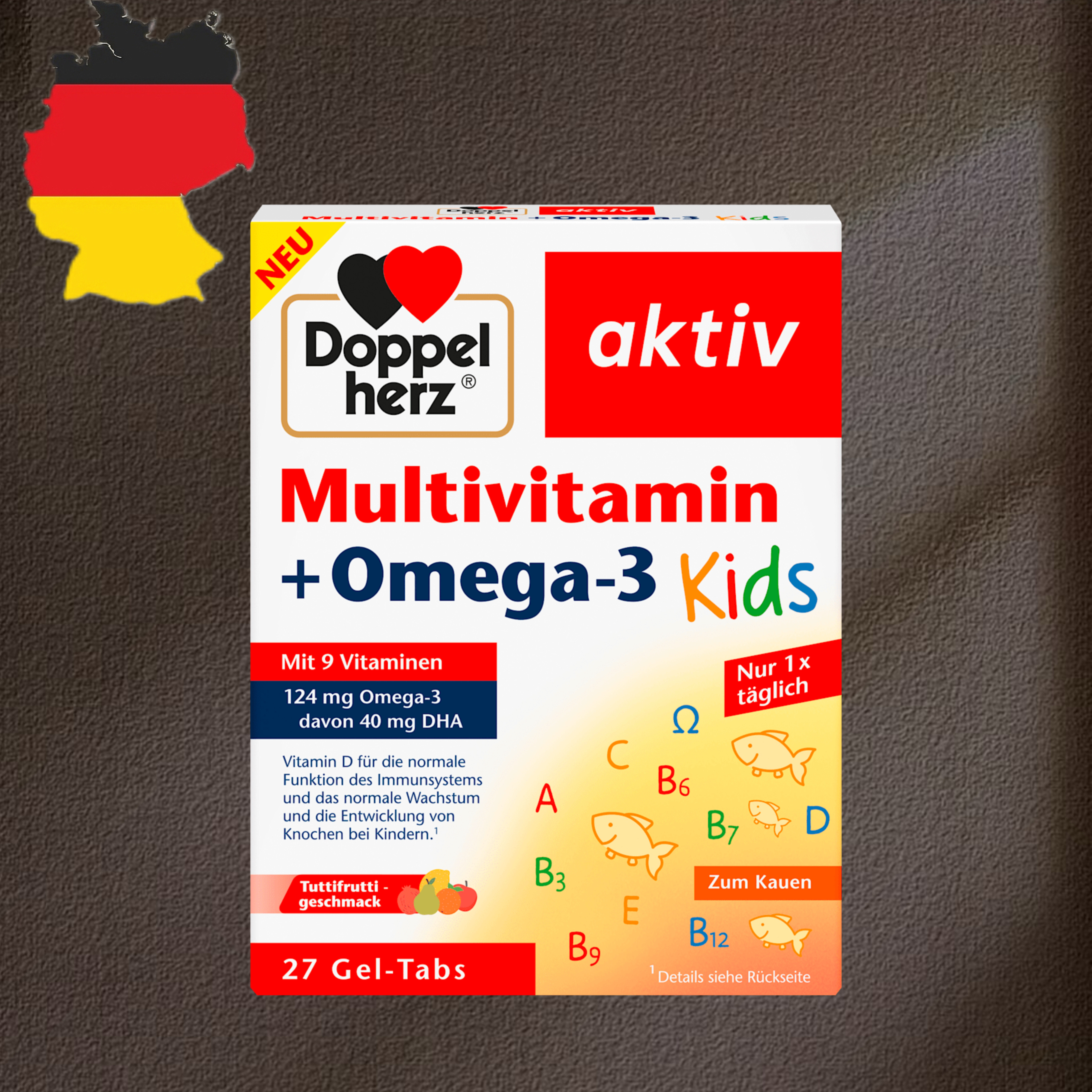德国代购满300包邮Doppelherz复合维生素欧米伽3儿童鱼油43.2g