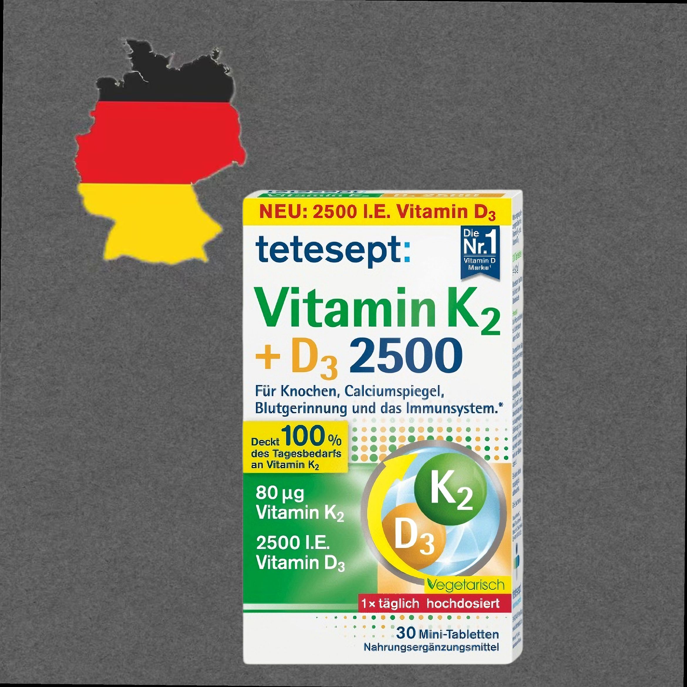 德国代购【满300包邮】tetesept 维生素K2维生素D3复合维生素30粒