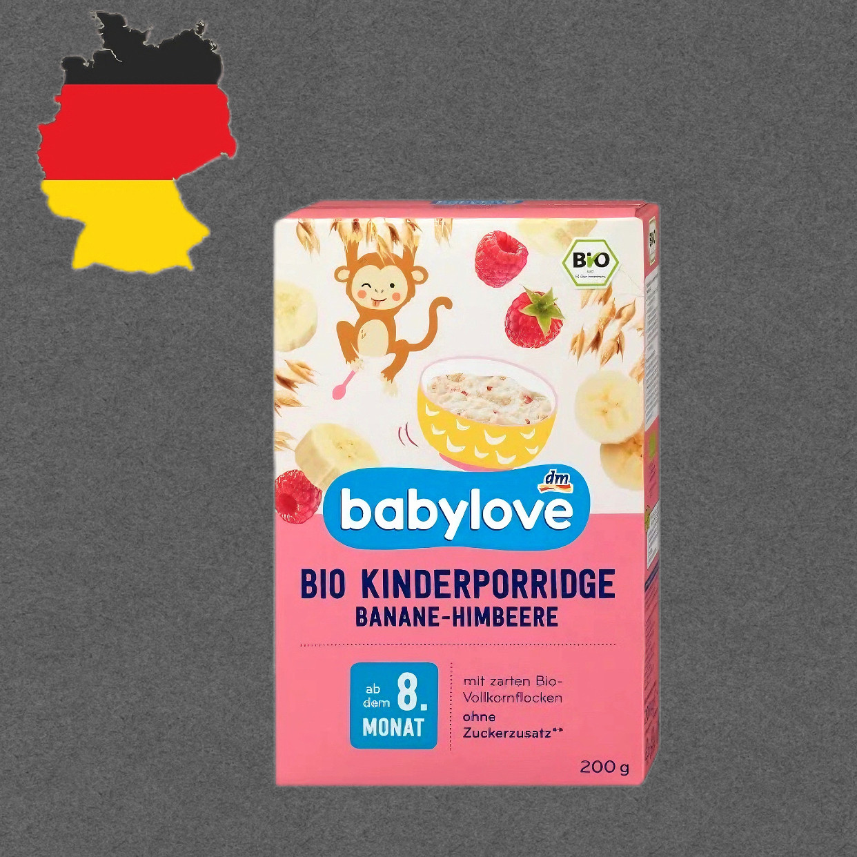 德国代购满300包邮babylove8个月+有机香蕉树莓米粉200g