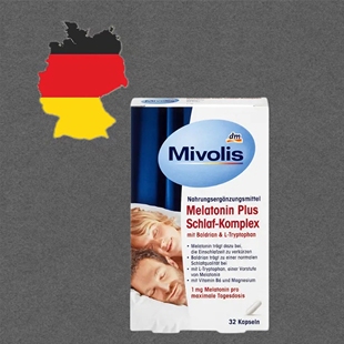 德国代购满300包邮Mivolis褪黑素缬草跟色氨酸睡眠复合胶囊32粒