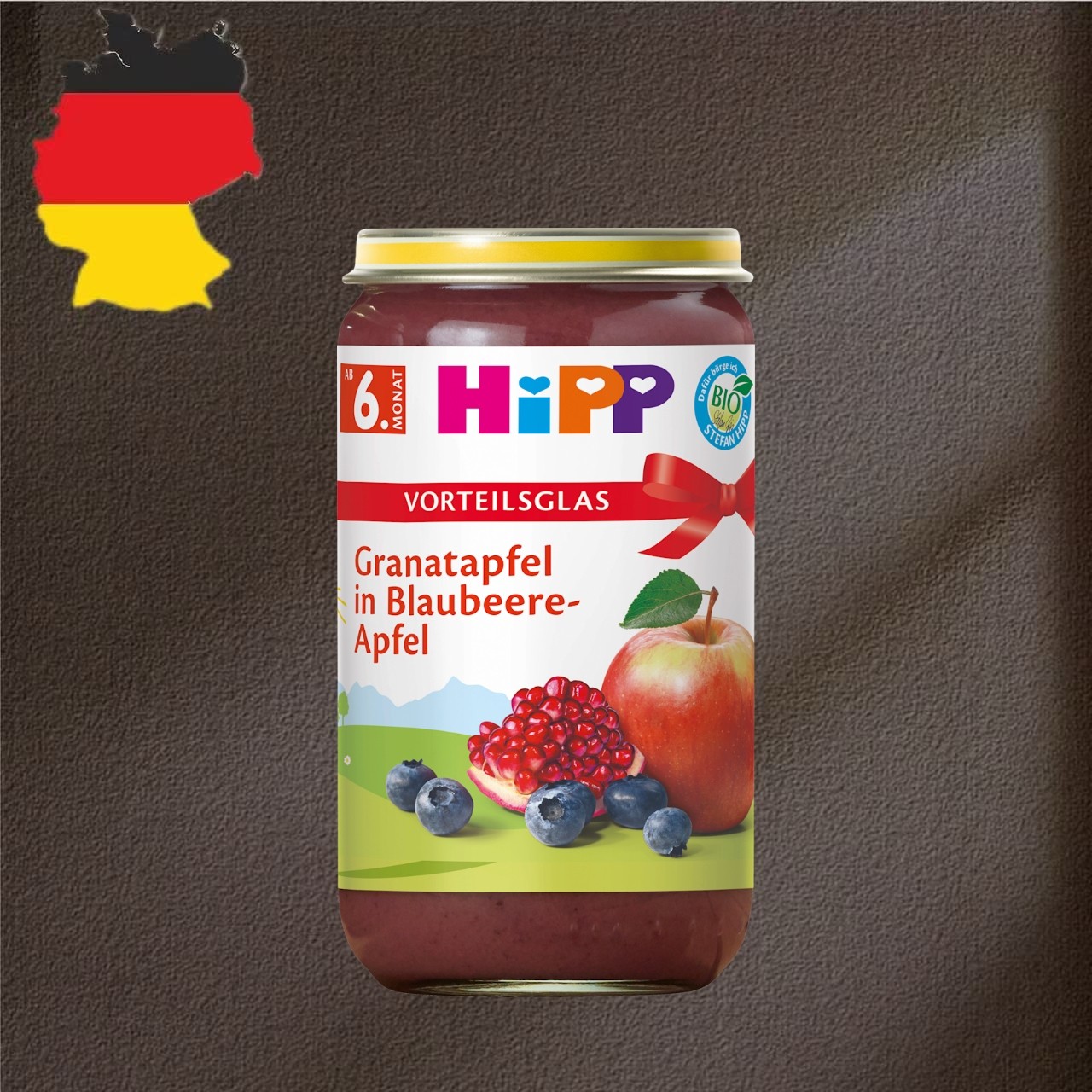 德国代购【全场满300包邮】HIPP6个月+有机石榴苹果蓝莓果泥250g