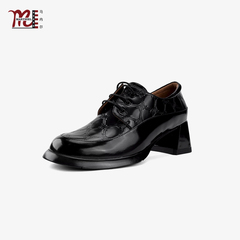 马内尔夏季新款黑色商场同款单鞋圆头百搭英伦风小皮鞋女G21201