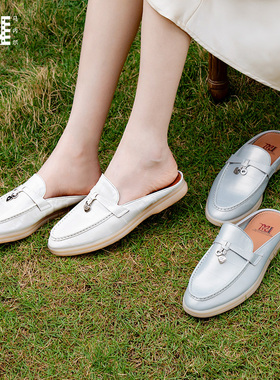 包头拖鞋马内尔2024夏新款半托女鞋外穿一脚蹬平底穆勒鞋女G48091