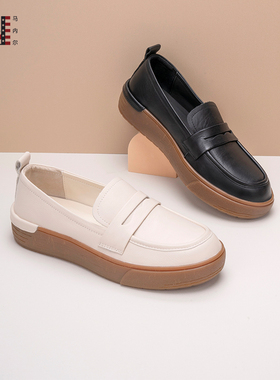 马内尔厚底乐福鞋女早春新款黑色英伦风一脚蹬设计感单鞋G36241