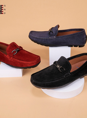 马内尔乐福鞋男2023年夏季新款黑色厚底一脚蹬软底休闲皮鞋M34061
