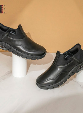 马内尔男商务皮鞋黑色一脚蹬防滑百搭休闲皮鞋健步鞋2025年新款