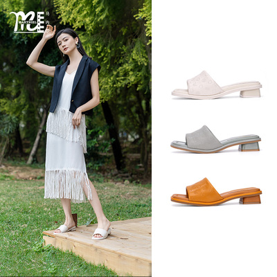 马内尔真皮低跟度假拖鞋