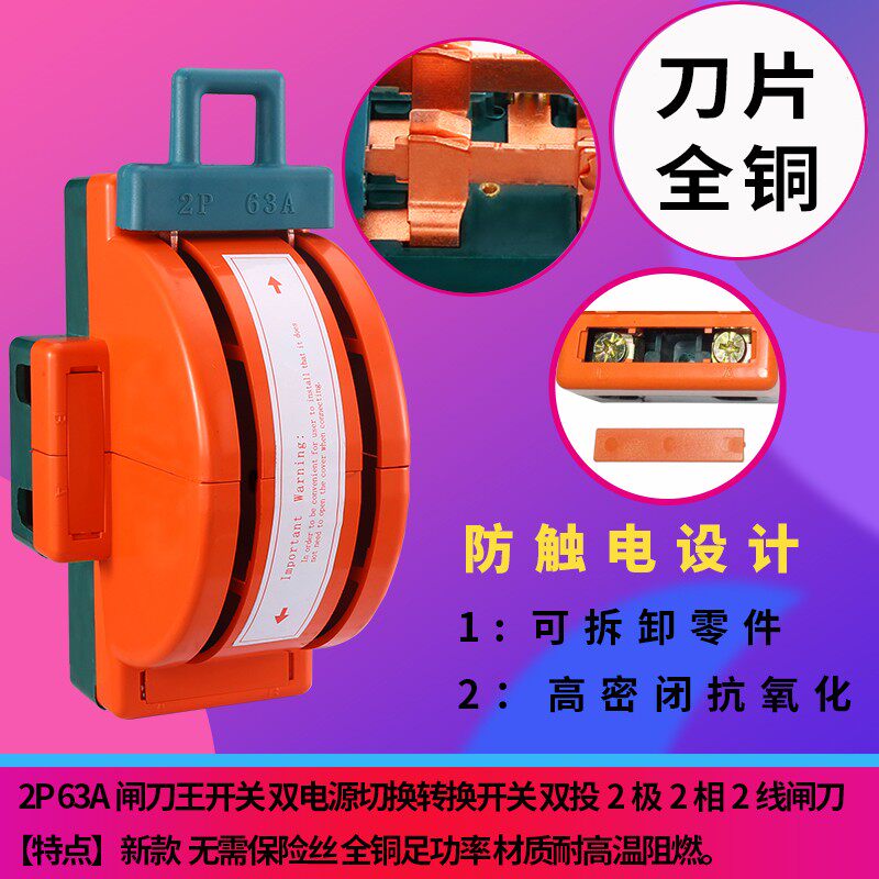 双向闸刀开关家用220V双投倒顺转换刀闸2P63A双电源切换开关电闸