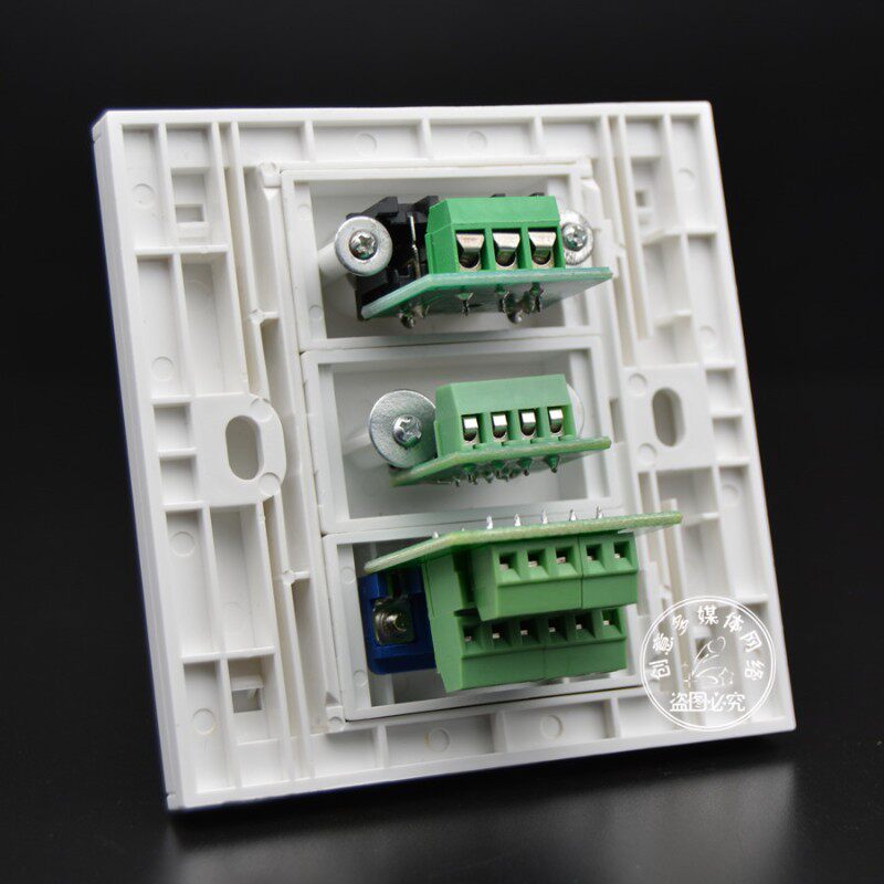 86型多媒体插座免焊接VGA投影仪+AV红白莲花音频+USB数据连接面板