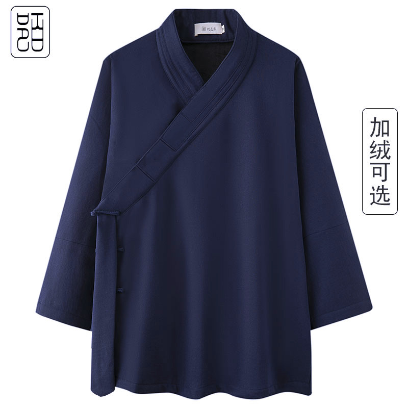 武当道袍秋冬加绒道士服套装春季厚亚麻保暖道服练功服斜襟三清领