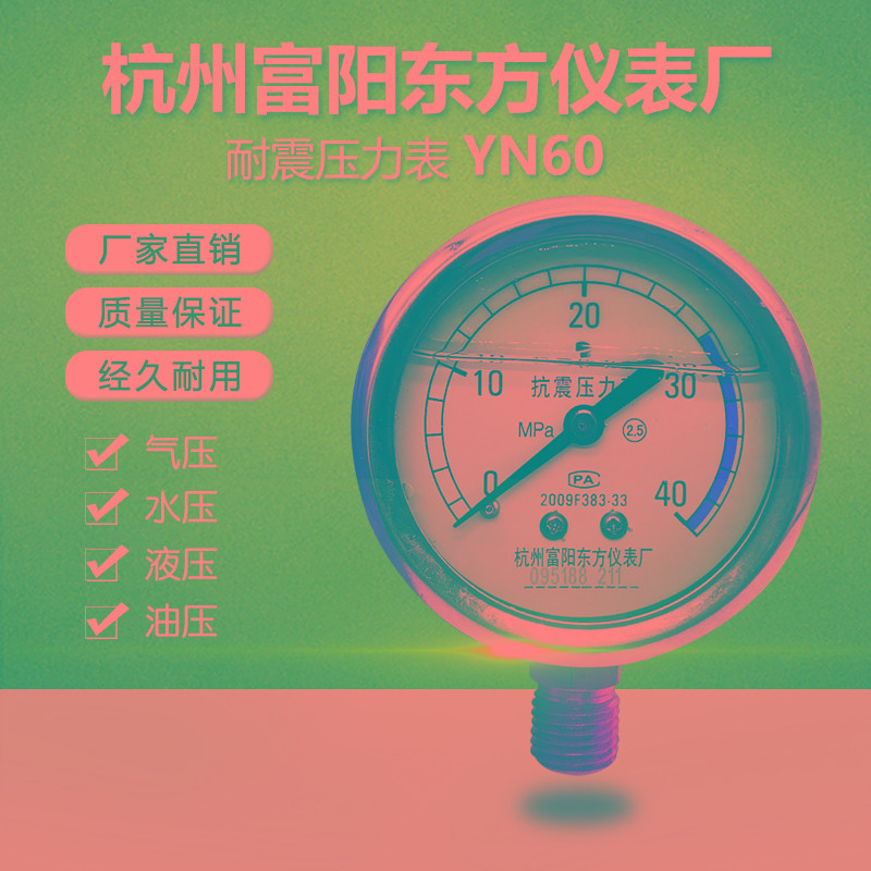 杭州富阳YN-60耐震抗振压力表25/40/60MPA油浸式水气液压力表充油