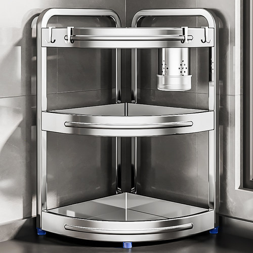 304不锈钢厨房调料置物架家用台面三角转角调味品多功能收纳架子