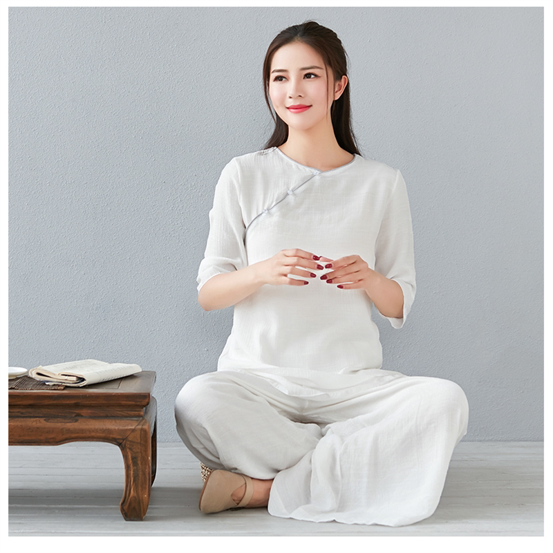 春夏太极服女复古飘逸太极拳晨练武术演出服禅修服天丝棉运动瑜伽