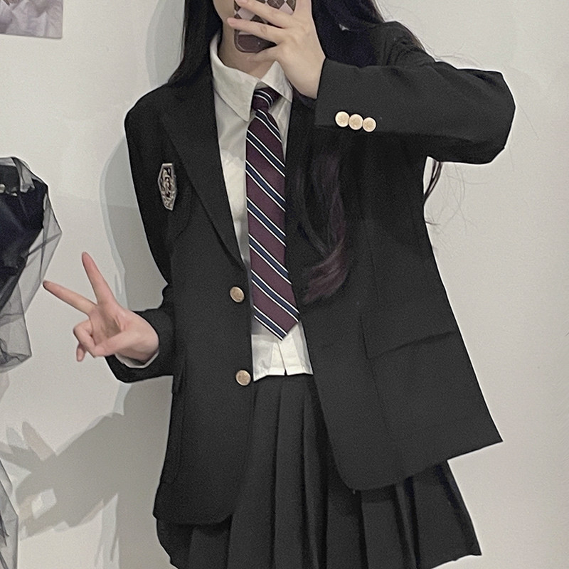 JK制服2024黑西装校服比赛装女教资大初高中学生面试工作班服套装