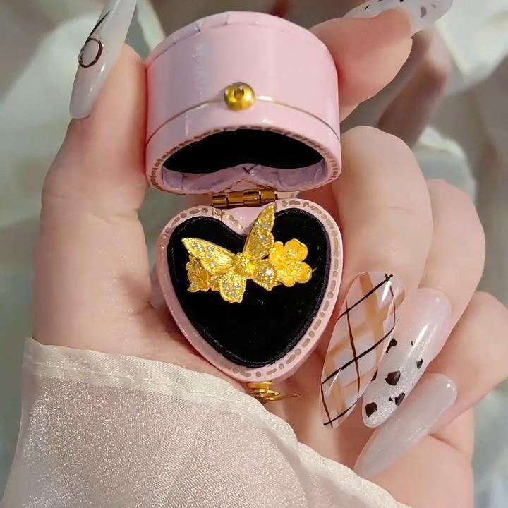 古法黄金色花丝缠绕蝴蝶戒指轻奢梦蝶高级感指环百搭小众设计指环