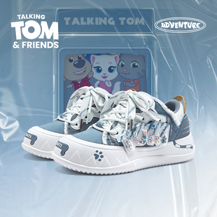 汤姆猫鞋子男鞋蓝色帆布板鞋男款2026新款男生时尚潮鞋厚底休闲鞋