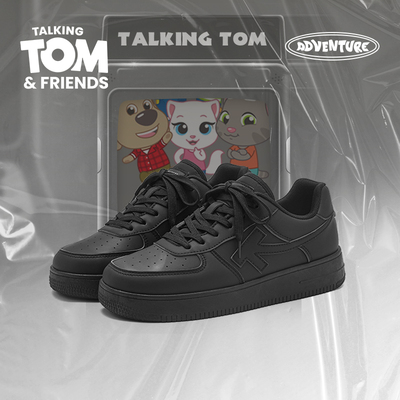 汤姆猫黑色板鞋高级感时尚小黑鞋