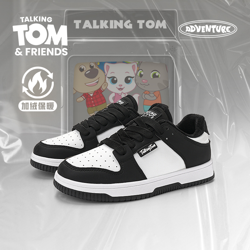 汤姆猫加绒保暖棉鞋黑白熊猫板鞋